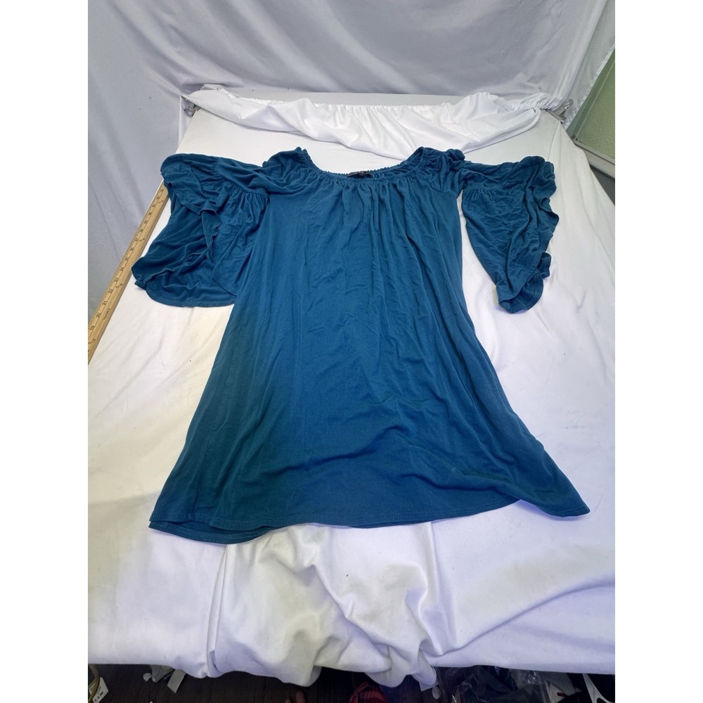 L&B Lucidy & Blessed Women's Small Teal Off Shoulder Flutter Sleeve Tunic Top